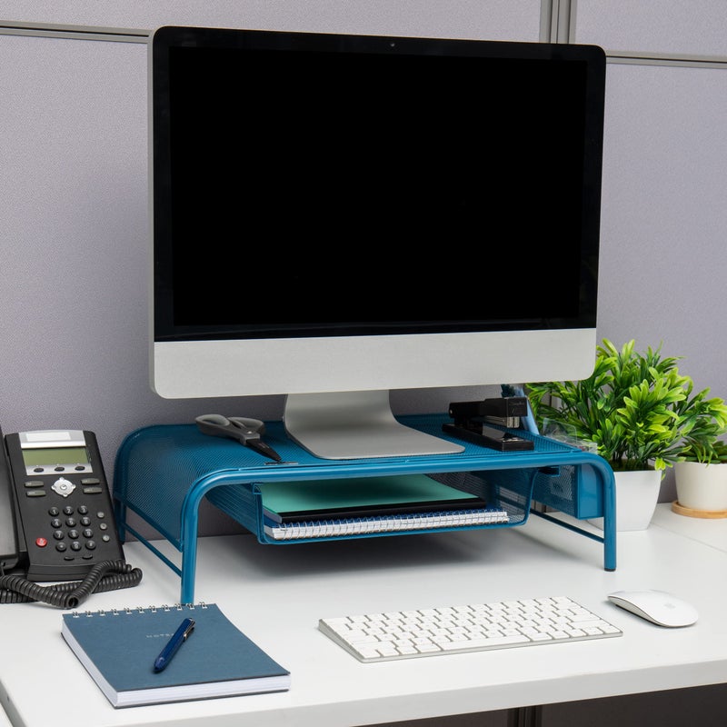 Mind Reader MESHMONSTA-TUR Metal Mesh Desk Drawer, Desktop Monitor Stand Organizer, Turquoise - Image 2